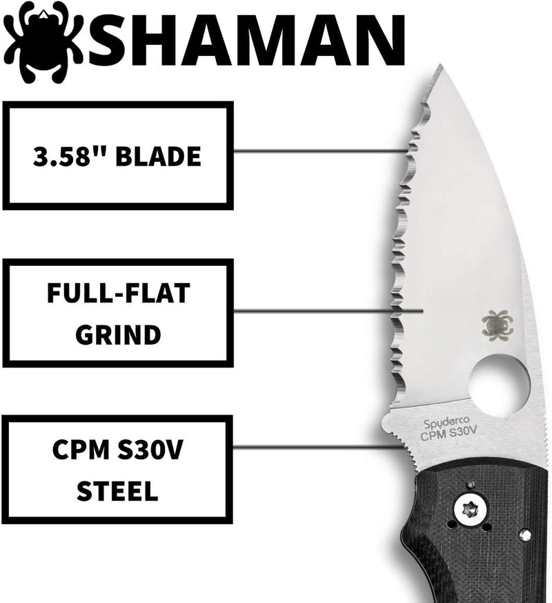 Spyderco Shaman 3.58" Serrated Edge Folding Pocket Knife (C229GS)