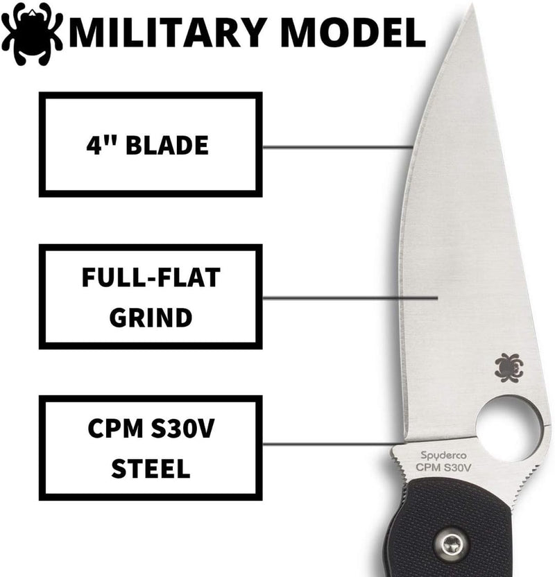 Spyderco MilitaryModel G-10 Black 4" Plain Edge Folding Pocket Knife (C36GPE)