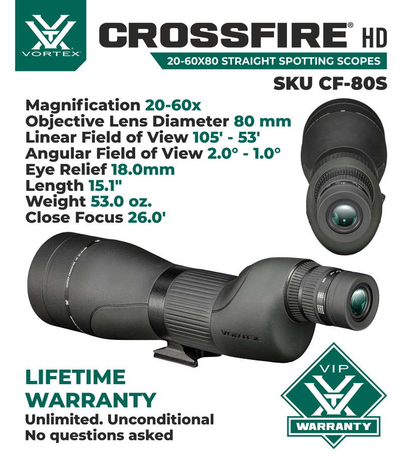 Vortex Optics Crossfire HD 20-60x80 Straight Spotting Scope (CF-80S)