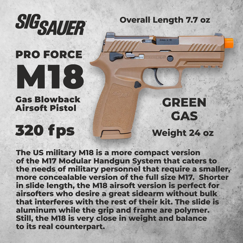 Sig Sauer ProForce M18 Green Gas 6mm Blowback Airsoft Pistol, Coyote Tan (AIR-PF-M18GG)