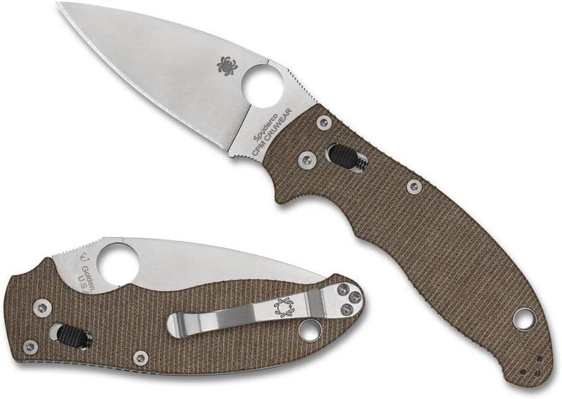 Spyderco Manix 2 Brown Canvas Micarta CPM CRU-WEAR 3.37" Folding Pocket Knife (C101MPCW2)