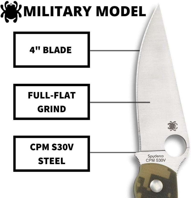 Spyderco MilitaryModel G-10 Camo 4" Plain Edge Folding Pocket Knife (C36GPCMO)