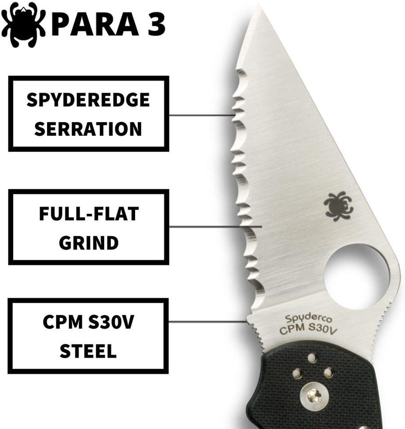 Spyderco Para 3 G-10 Black CPM S45VN 2.93" Serrated Edge Folding Pocket Knife (C223GS)