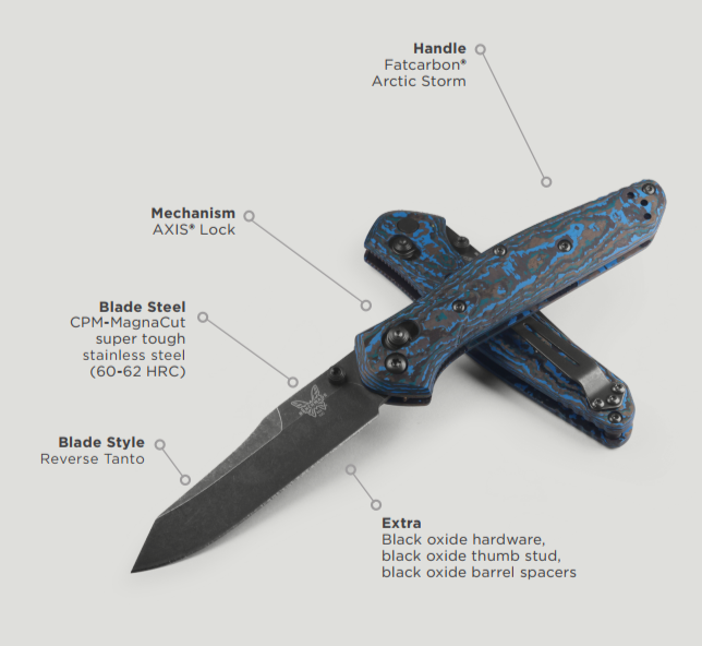 Benchmade Osborne 940BK-2404 Limited Edition Blue Class 3.4" Plain Edge Folding Pocket Knife (Arctic Storm Fatcarbon Handle)