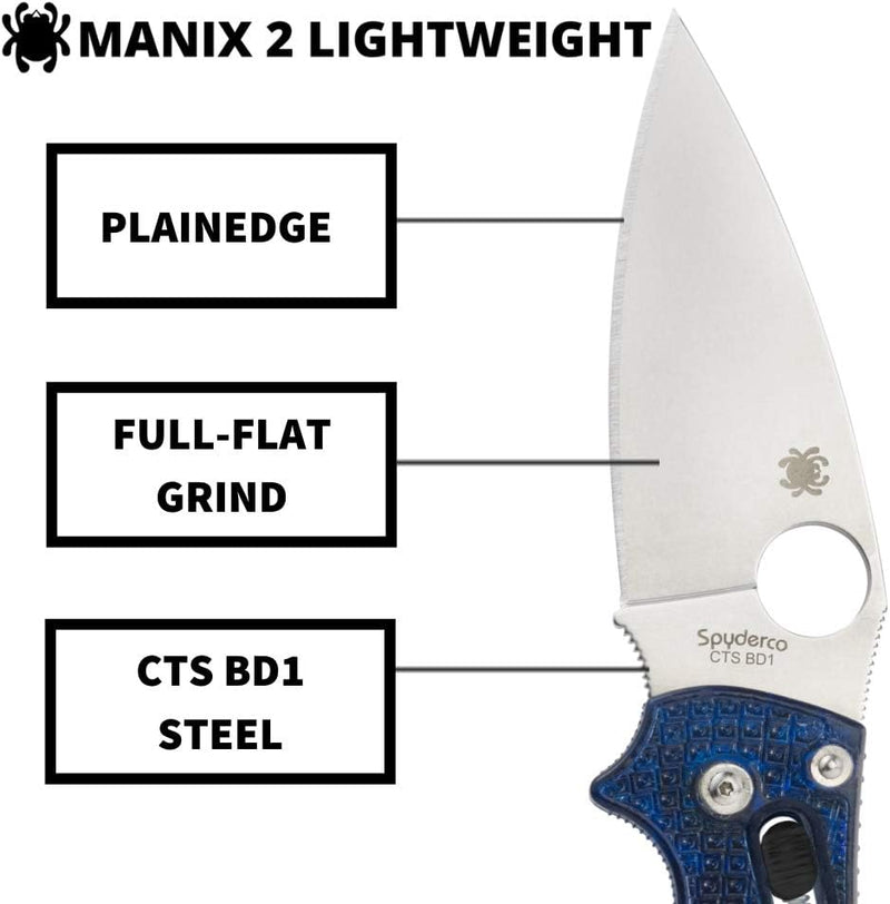 Spyderco Manix 2 Lightweight FRCP Blue 3.37" Plain Edge Folding Pocket Knife (C101PBL2)