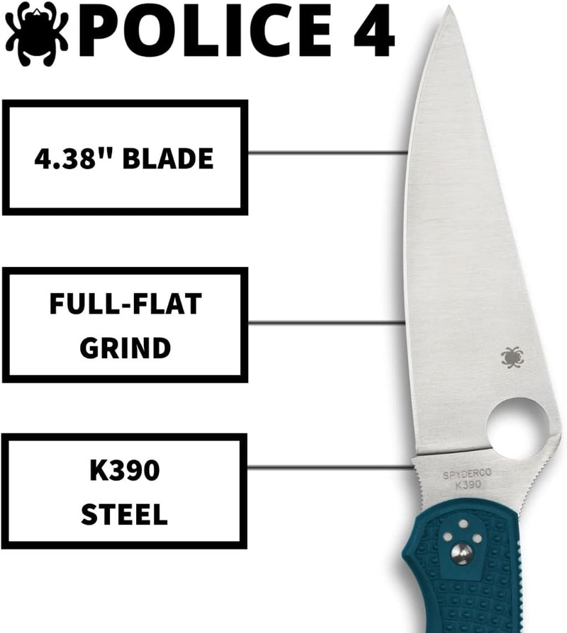 Spyderco Police 4 Lightweight K390 4.38" Plain Edge Folding Pocket Knife (C07FP4K390)