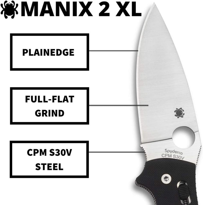 Spyderco Manix 2 XL Black G-10 3.85" Plain Edge Folding Pocket Knife (C95GP2)