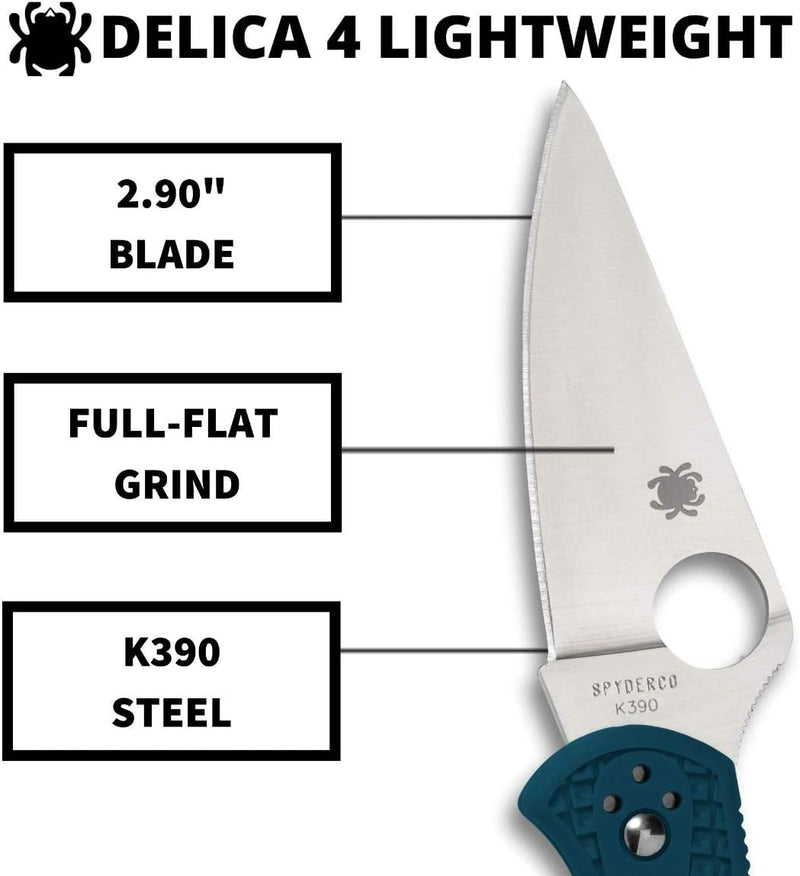 Spyderco Delica 4 Plain Edge 2.89" Dark Cyan Blue Folding Pocket Knife (C11FPK390)