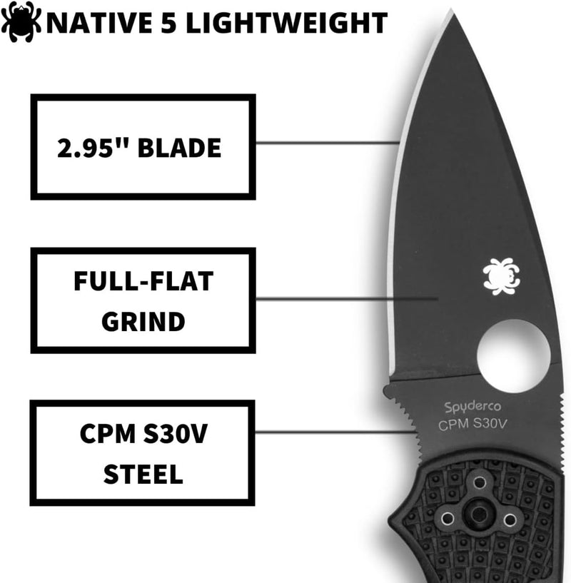 Spyderco Native 5 FRN Black 2.95" Plain Edge Folding Pocket Knife (C41PBBK5)