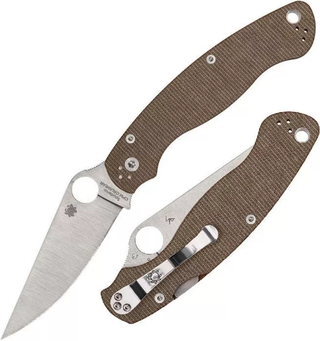 Spyderco Military2 Brown Micarta CPM CRU-WEAR 4" Plain Edge Folding Pocket Knife (C36MPCW2)