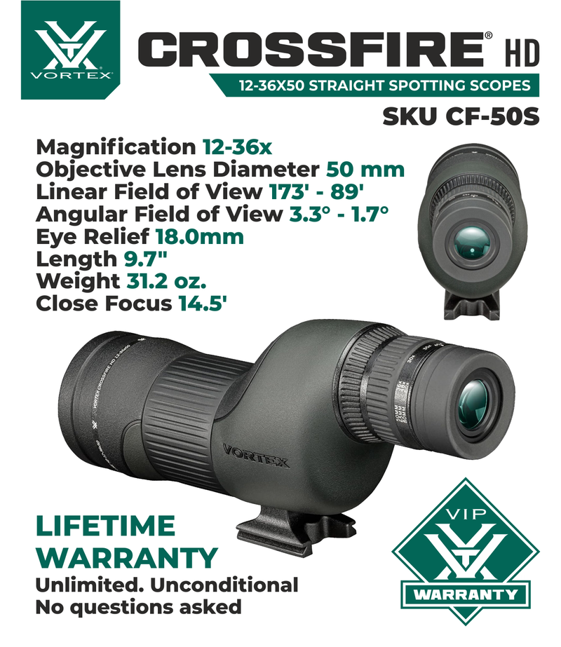 Vortex Optics Crossfire HD 12-36x50 Straight Spotting Scope (CF-50S)