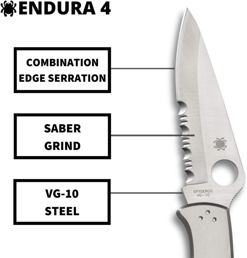 Spyderco Endura 4 Combination Edge 3.82" Folding Pocket Knife (C10PS)