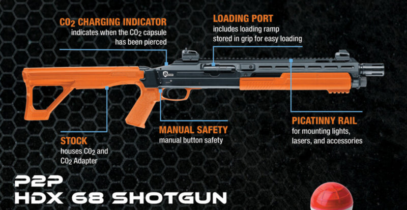 Umarex T4E by P2P HDX Shotgun .68 Caliber CO2 Training Paintball Shotgun BLK/Orange (2292306)