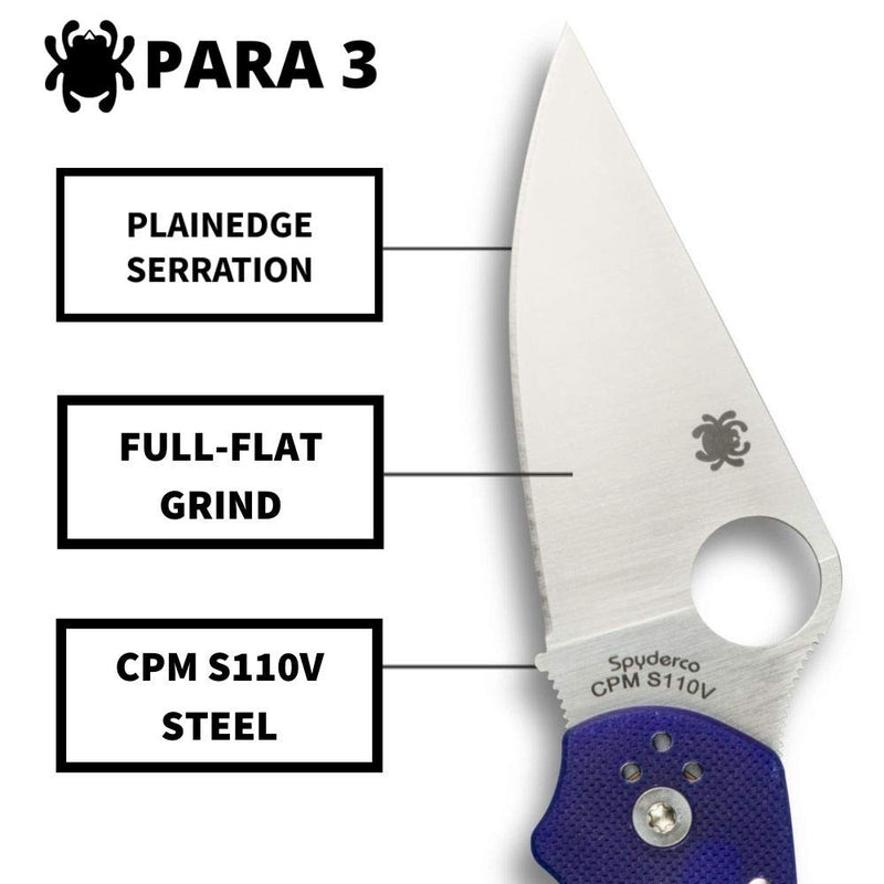 Spyderco Para 3 G-10 Dark Blue CPM S110V 2.93" Plain Edge Folding Pocket Knife (C223GPDBL)