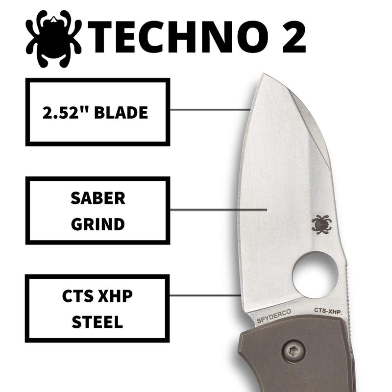 Spyderco Techno 2 Plain Edge 2.52" Folding Pocket Knife (C158TIP2)