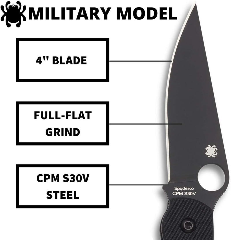 Spyderco MilitaryModel 4" Plain Edge Folding Pocket Knife (C36GPBK)