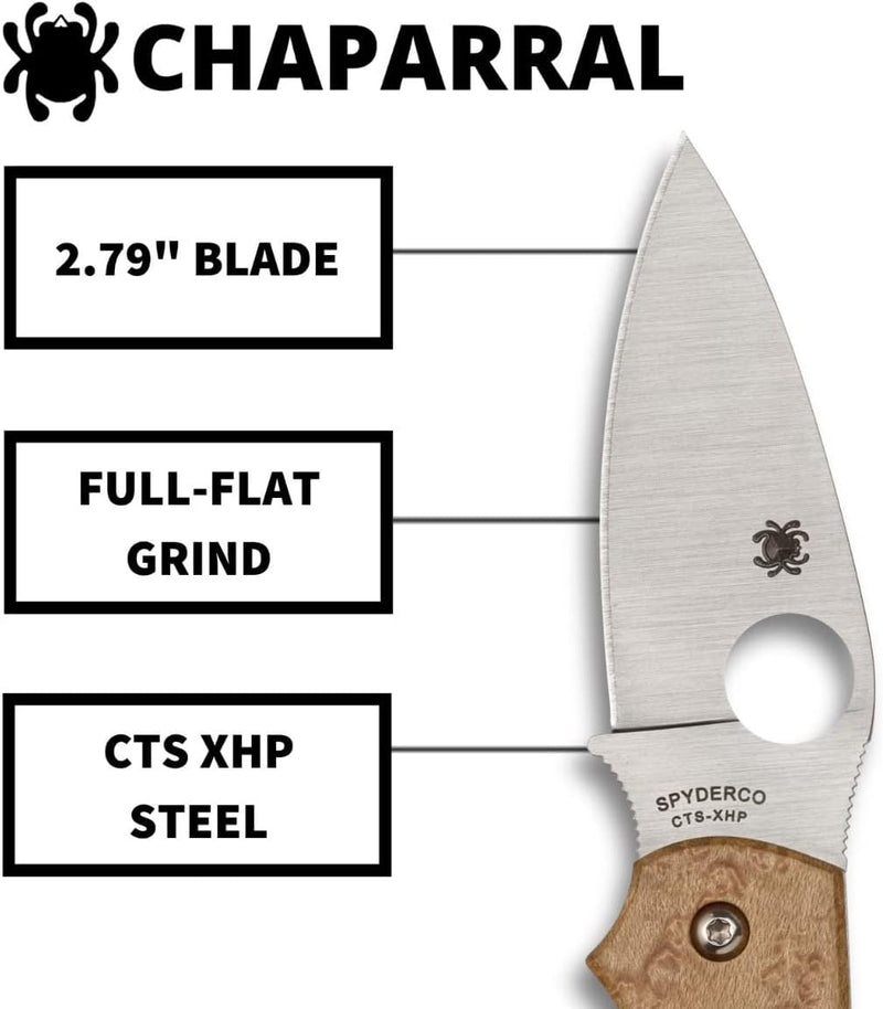 Spyderco Chaparral Birdseye Maple 2.8" Plain Edge Folding Pocket Knife (C152WDP)