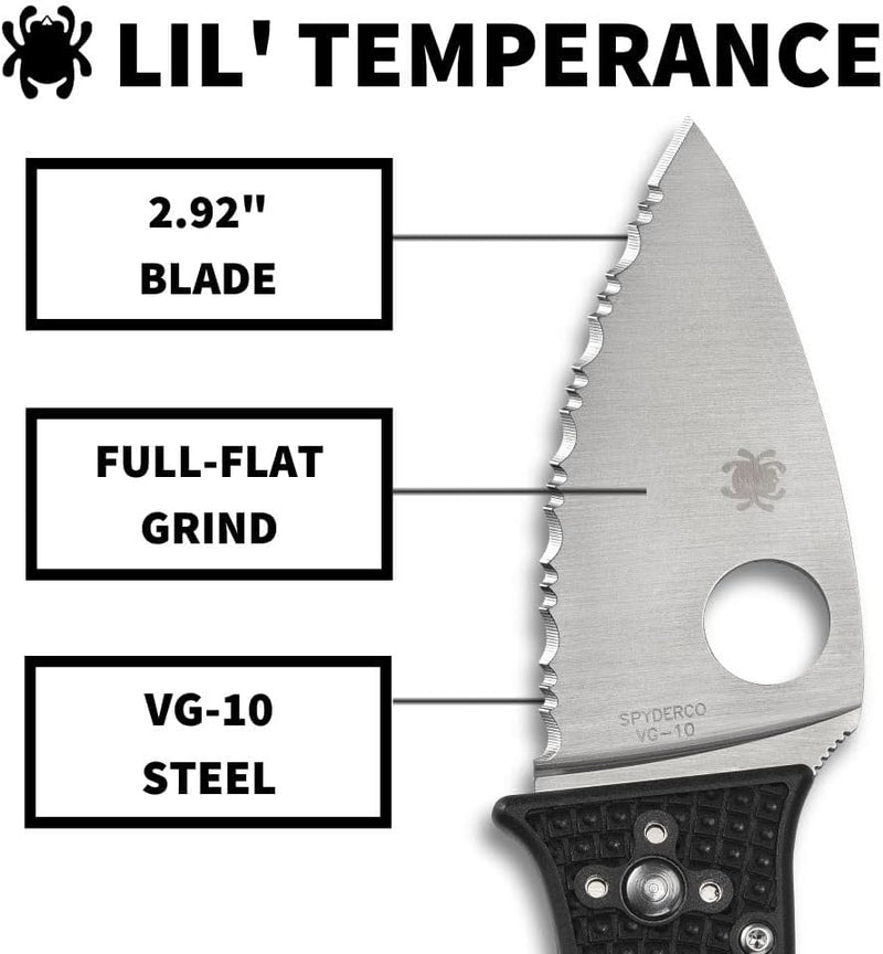 Spyderco Lil' Temperance 3 Lightweight 2.92" Serrated Edge Folding Pocket Knife (C69SBK3)