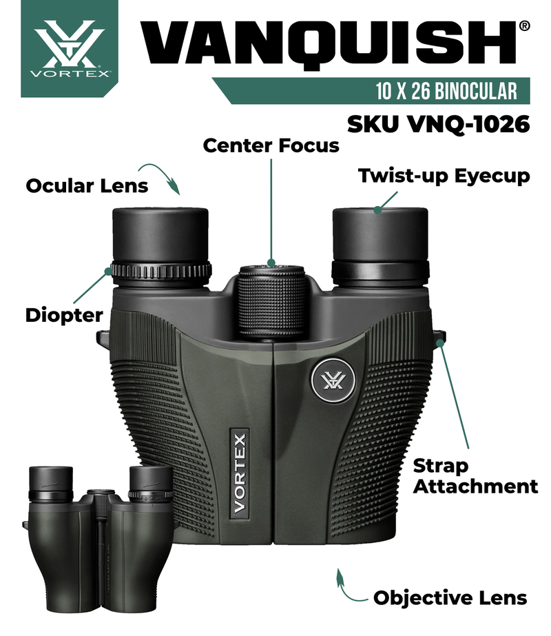 Vortex Optics Vanquish 10x26 Reverse Porro Prism Binocular (VNQ-1026)