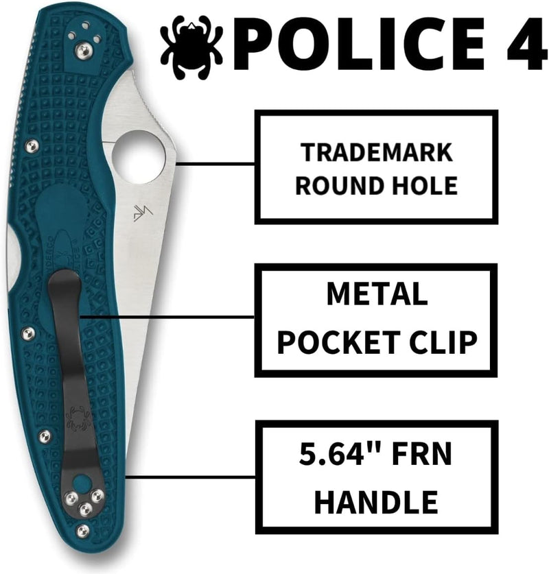 Spyderco Police 4 Lightweight K390 4.38" Plain Edge Folding Pocket Knife (C07FP4K390)