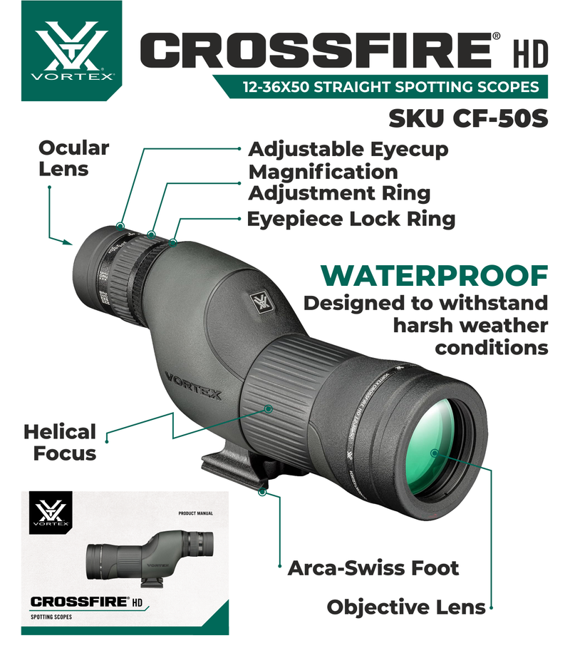 Vortex Optics Crossfire HD 12-36x50 Straight Spotting Scope (CF-50S)