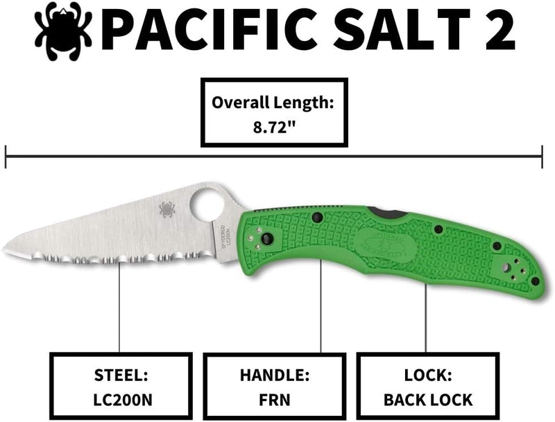 Spyderco Pacific Salt 2 FRN Green 3.78" Serrated Edge Folding Pocket Knife (C91FSGR2)