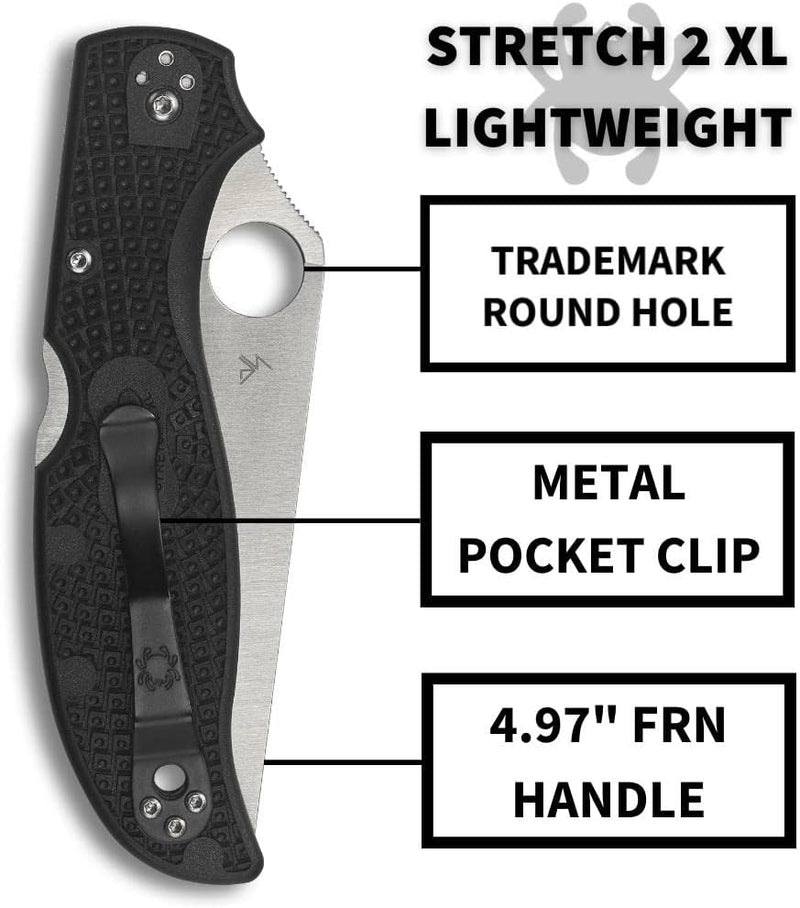 Spyderco Stretch 2 XL Lightweight 3.99" Plain Edge Folding Pocket Knife (C258PBK)