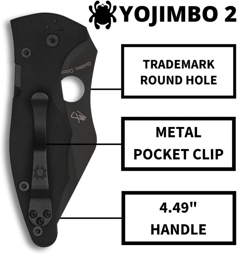 Spyderco Yojimbo 2 Black Blade 3.2" Plain Edge Folding Pocket Knife (C85GPBBK2)