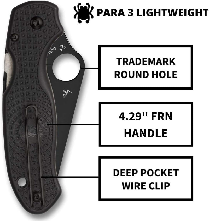 Spyderco Para 3 Lightweigh Black Blade 2.93" Plain Edge Folding Pocket Knife (C223PBBK)