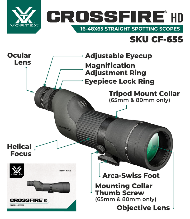 Vortex Optics Crossfire HD 16-48x65 Straight Spotting Scope (CF-65S)