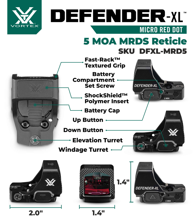 Vortex Optics Defender-XL Micro Waterproof 5 MOA Red Dot Sight (DFXL-MRD5)