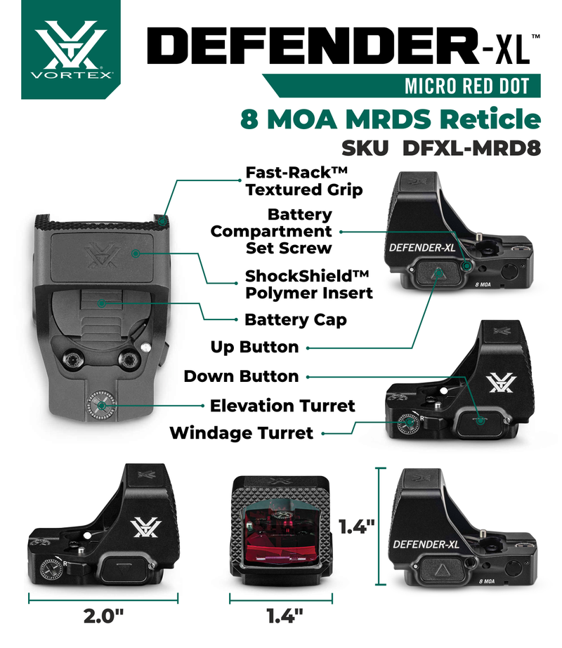 Vortex Optics Defender-XL Micro Waterproof 8 MOA Red Dot Sight (DFXL-MRD8)