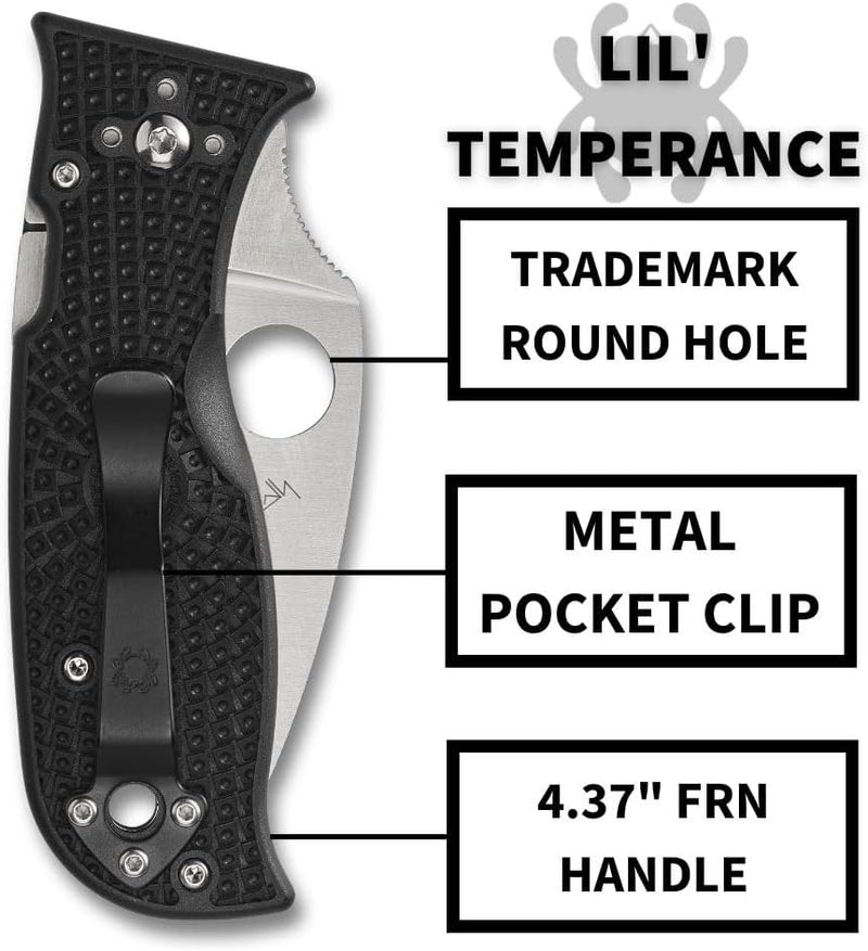 Spyderco Lil' Temperance 3 Lightweight 2.92" Serrated Edge Folding Pocket Knife (C69SBK3)