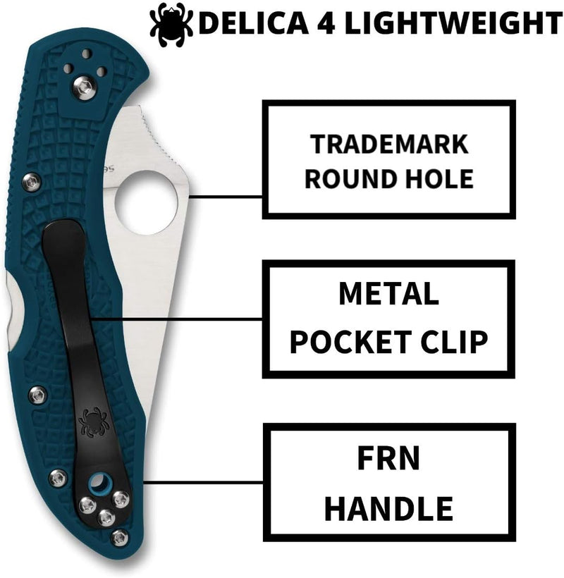 Spyderco Delica 4 Plain Edge 2.89" Dark Cyan Blue Folding Pocket Knife (C11FPK390)