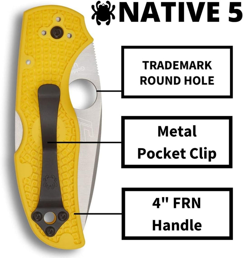 Spyderco Native 5 Salt Yellow FRN Handle 2.95" SpyderEdge Folding Pocket Knife (C41SYL5)