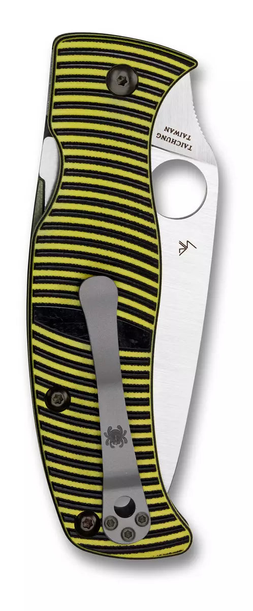 Spyderco Caribbean G-10 Black/Yellow Leaf 3.7" Plain Edge Folding Pocket Knife (C217GP)