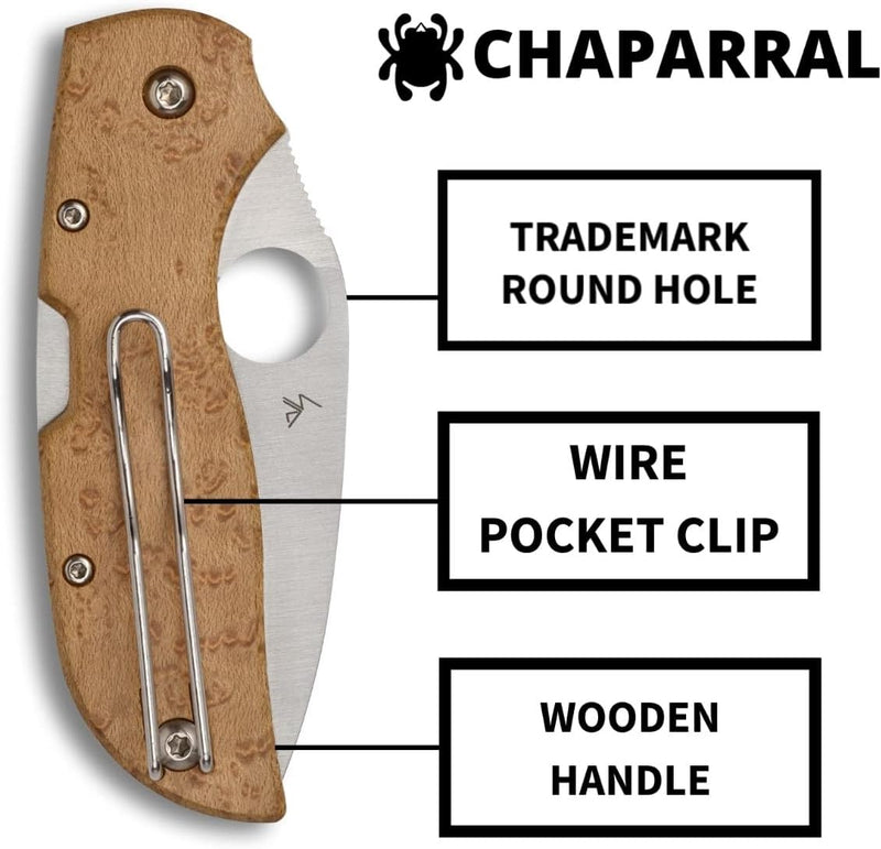 Spyderco Chaparral Birdseye Maple 2.8" Plain Edge Folding Pocket Knife (C152WDP)