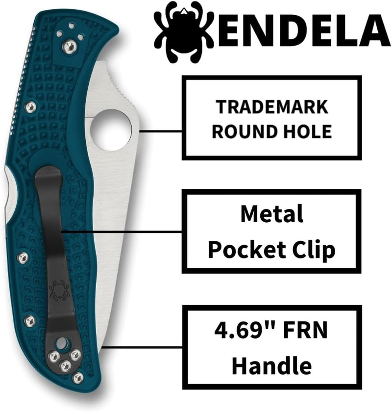 Spyderco Endela FRN K390 Dark Cyan Blue 3.41" Plain Edge Folding Pocket Knife (C243FPK390)