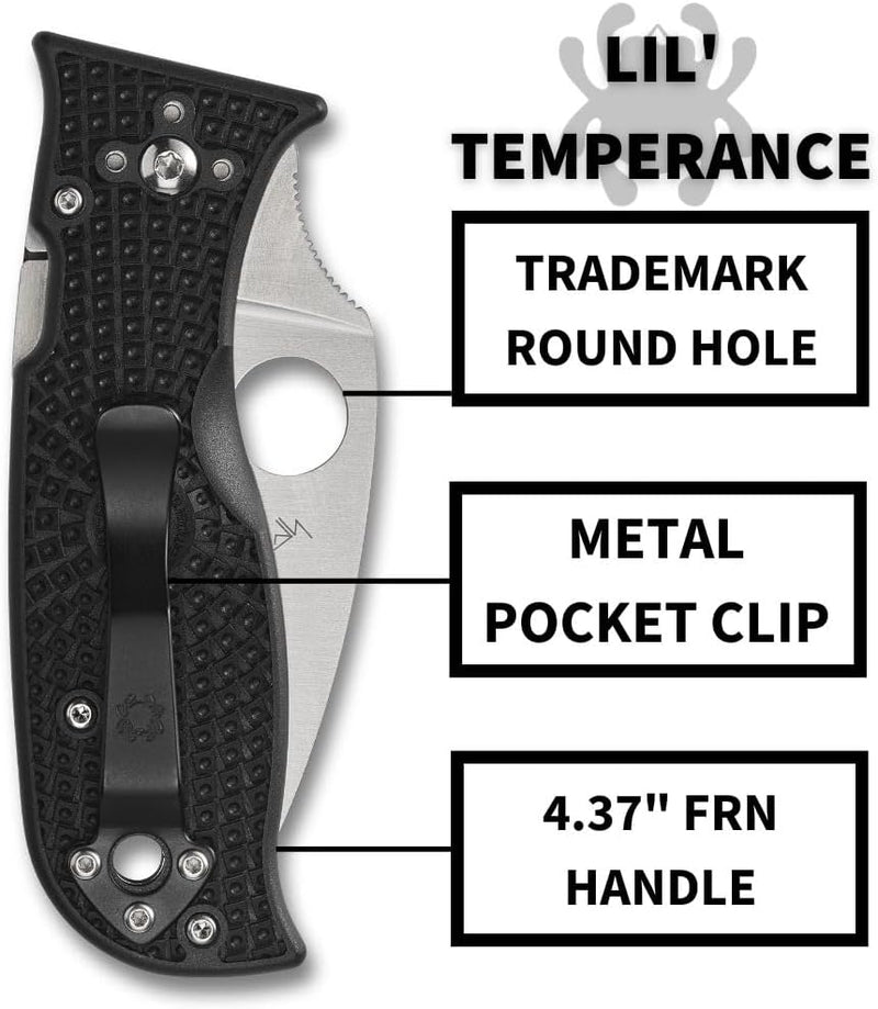 Spyderco Lil' Temperance 3 Lightweight 2.92" Plain Edge Folding Pocket Knife (C69PBK3)