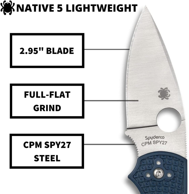 Spyderco Native 5 FRN CPM 2.95" Plain Edge Folding Pocket Knife (C41PCBL5)