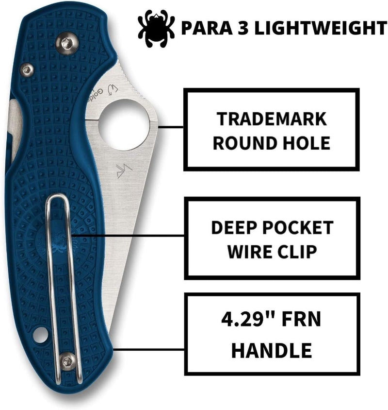 Spyderco Para 3 Lightweight CPM SPY27 2.93" Plain Edge Folding Pocket Knife (C223PCBL)