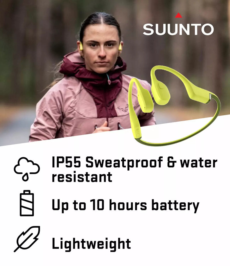 Suunto Sonic Open-Ear Bone Conduction Sports Headphone, Lime, Bluetooth Wireless Headset w/Enhanced Bass & Multipoint Connection, 10H Playtime w/Fast Charging