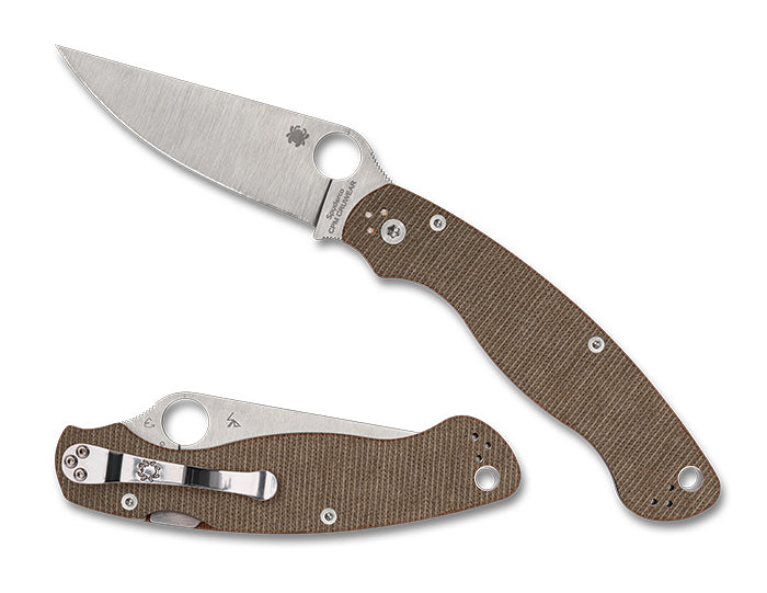 Spyderco Military2 Brown Micarta CPM CRU-WEAR 4" Plain Edge Folding Pocket Knife (C36MPCW2)