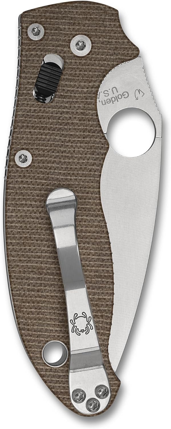 Spyderco Manix 2 Brown Canvas Micarta CPM CRU-WEAR 3.37" Folding Pocket Knife (C101MPCW2)