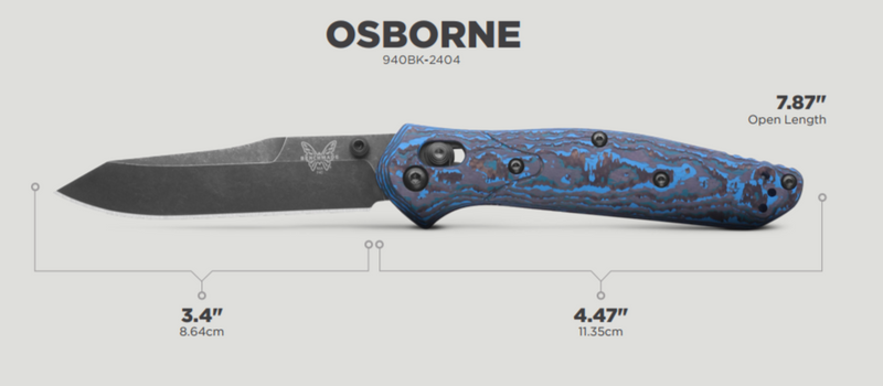 Benchmade Osborne 940BK-2404 Limited Edition Blue Class 3.4" Plain Edge Folding Pocket Knife (Arctic Storm Fatcarbon Handle)