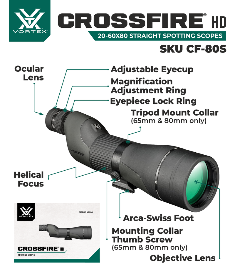 Vortex Optics Crossfire HD 20-60x80 Straight Spotting Scope (CF-80S)