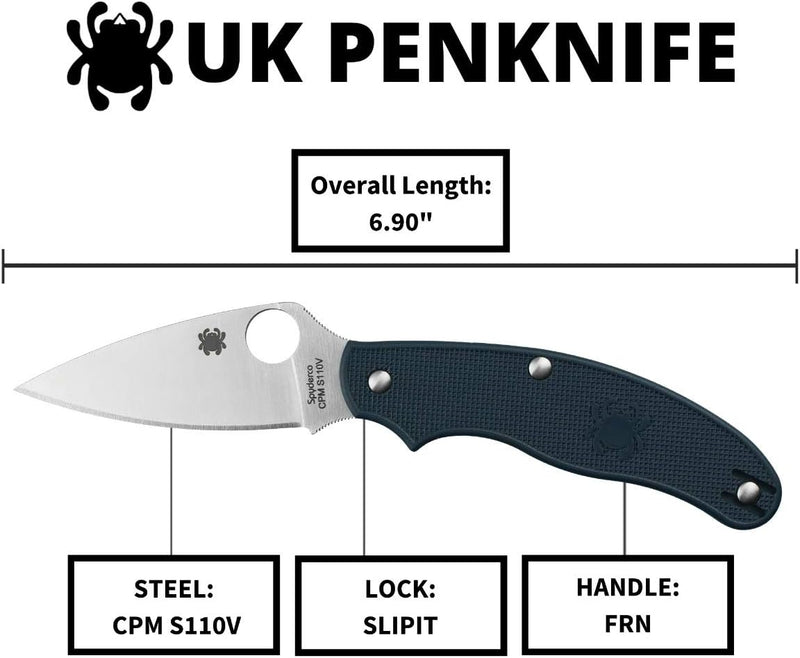 Spyderco UK Pen Knife DK Blue S110V Plain Edge 2.98" Folding Pocket Knife (C94PDBL)