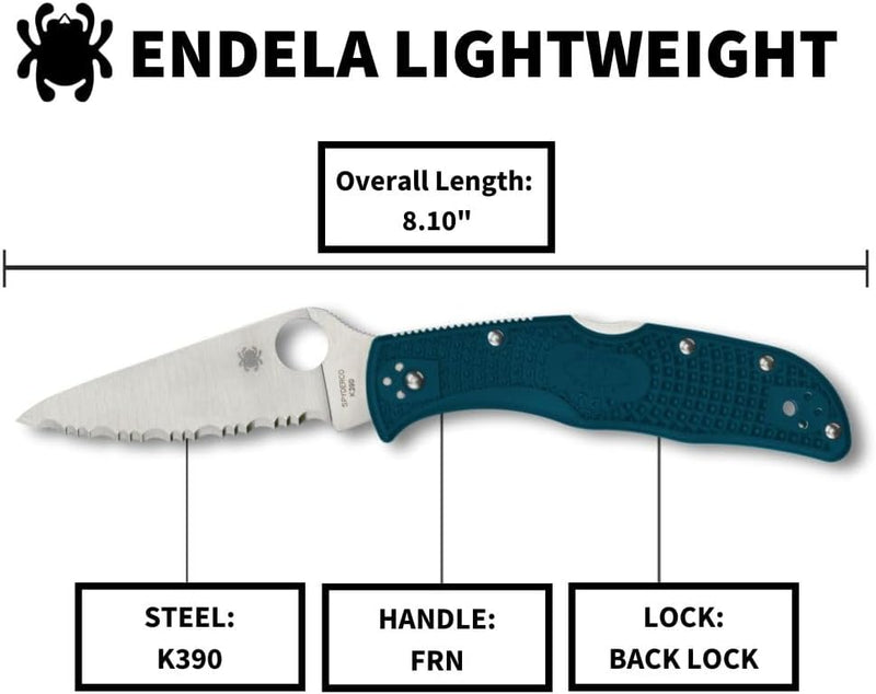 Spyderco Endela FRN K390 Dark Cyan Blue 3.41" Serrated Edge Folding Pocket Knife(C243FSK390)