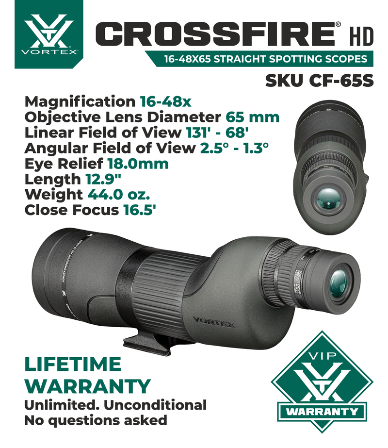 Vortex Optics Crossfire HD 16-48x65 Straight Spotting Scope (CF-65S)