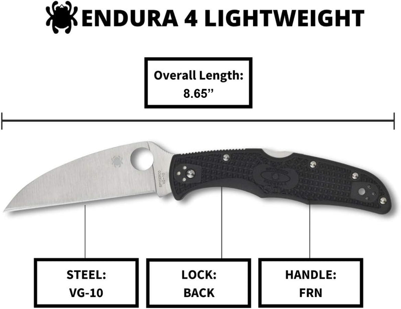 Spyderco Endura 4 FRN Black Wharncliffe 3.78" Plain Edge Lightweight Folding Pocket Knife (C10FPWCBK)